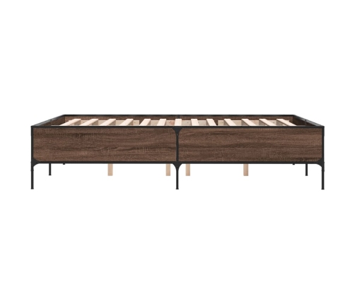 Estructura cama madera ingeniería metal marrón roble 160x200 cm