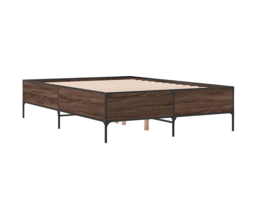 Estructura cama madera ingeniería metal marrón roble 160x200 cm