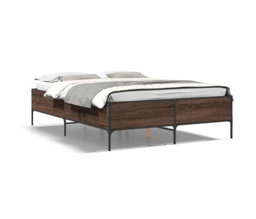 Estructura cama madera ingeniería metal marrón roble 160x200 cm