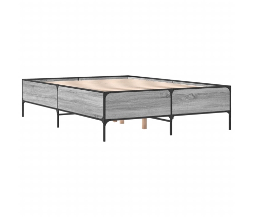 Estructura cama madera ingeniería metal gris Sonoma 150x200 cm