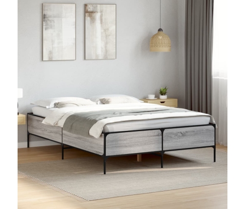 Estructura cama madera ingeniería metal gris Sonoma 150x200 cm