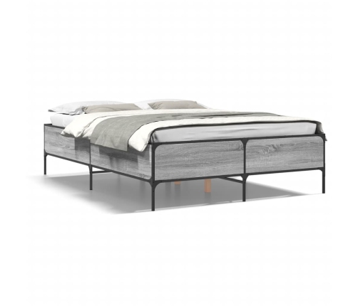 Estructura cama madera ingeniería metal gris Sonoma 150x200 cm