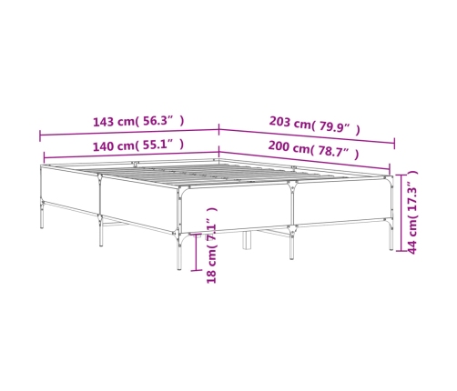 Estructura de cama madera de ingeniería y metal negro 140x200cm
