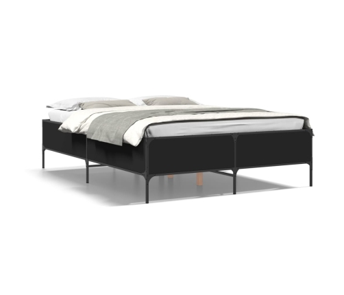 Estructura de cama madera de ingeniería y metal negro 140x200cm