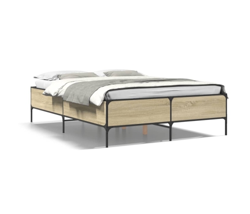 Estructura cama madera ingeniería metal roble Sonoma 140x200 cm