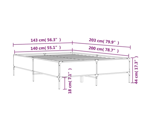 Estructura cama madera ingeniería metal gris Sonoma 140x200 cm