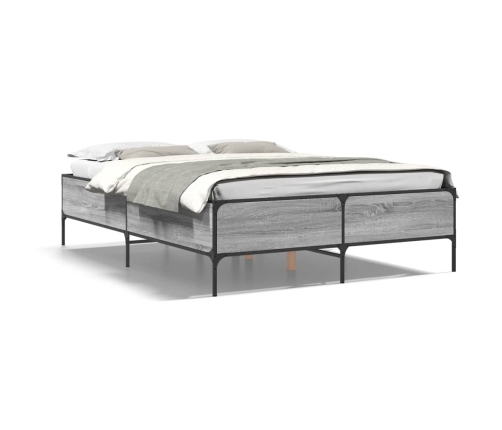 Estructura cama madera ingeniería metal gris Sonoma 140x200 cm