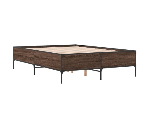 Estructura cama madera ingeniería metal marrón roble 140x200 cm