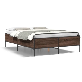 Estructura cama madera ingeniería metal marrón roble 140x200 cm