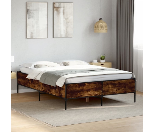 Estructura cama madera ingeniería metal roble ahumado 120x200cm