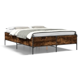 Estructura cama madera ingeniería metal roble ahumado 120x200cm
