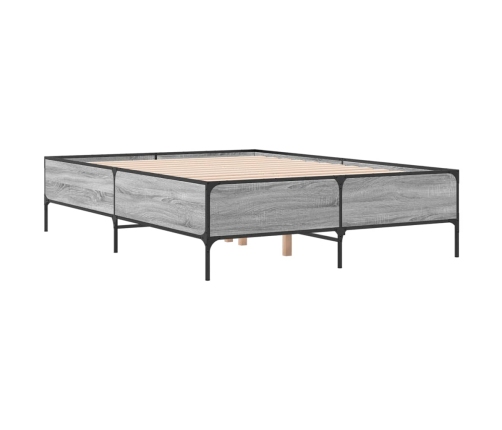 Estructura cama madera ingeniería metal gris Sonoma 120x200 cm