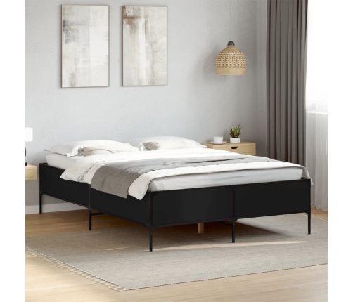 Estructura de cama madera de ingeniería y metal negro 140x190cm