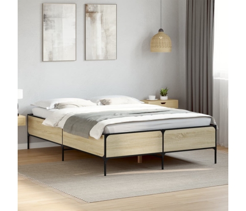 Estructura cama madera ingeniería metal roble Sonoma 140x190 cm