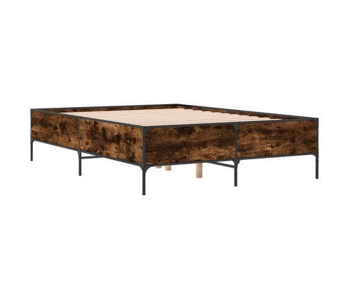 Estructura cama madera ingeniería metal roble ahumado 140x190cm