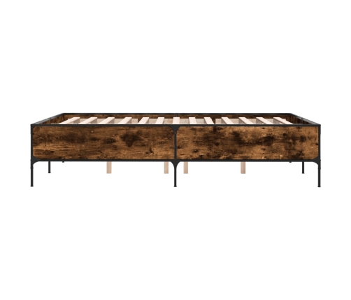 Estructura cama madera ingeniería metal roble ahumado 140x190cm