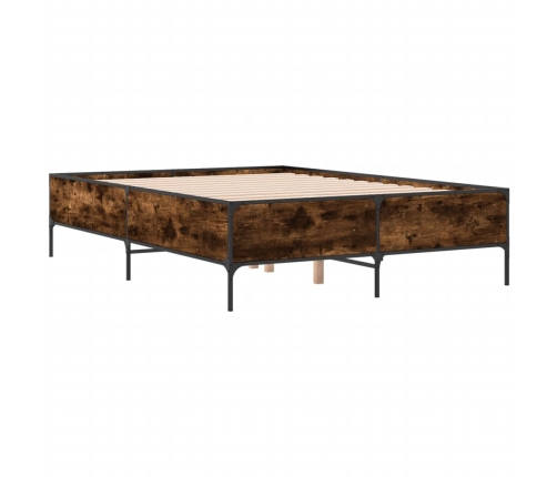 Estructura cama madera ingeniería metal roble ahumado 140x190cm