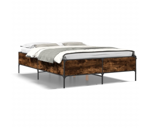 Estructura cama madera ingeniería metal roble ahumado 140x190cm