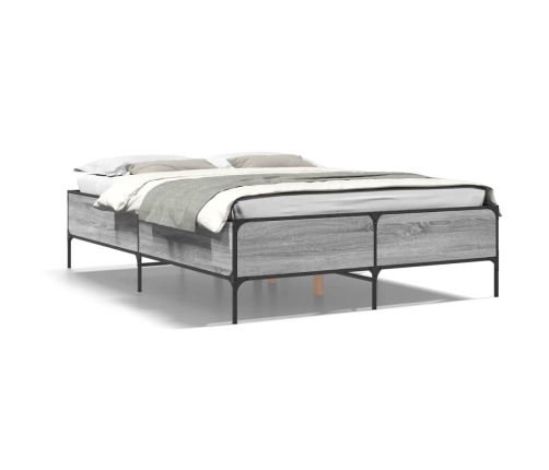 Estructura cama madera ingeniería metal gris Sonoma 140x190 cm