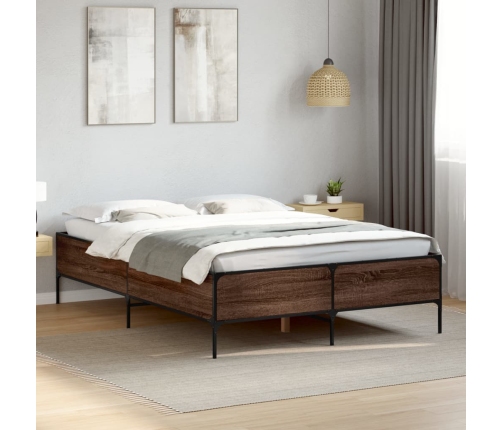 vidaXL Estructura cama madera ingeniería metal marrón roble 140x190 cm