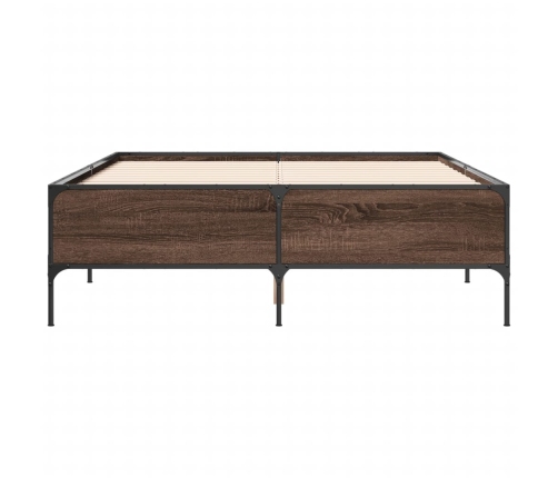 vidaXL Estructura cama madera ingeniería metal marrón roble 140x190 cm