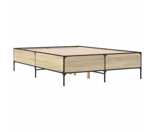 Estructura cama madera ingeniería metal roble Sonoma 135x190 cm
