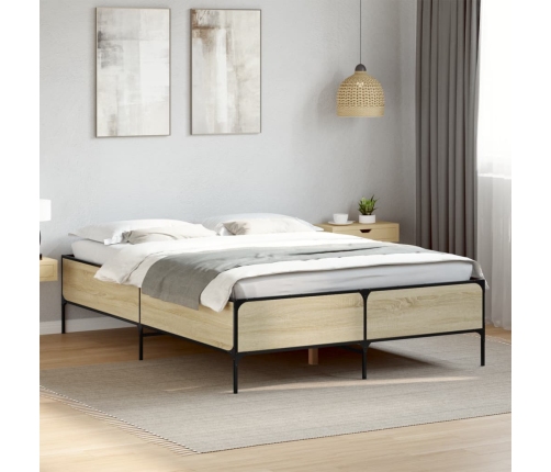 Estructura cama madera ingeniería metal roble Sonoma 135x190 cm