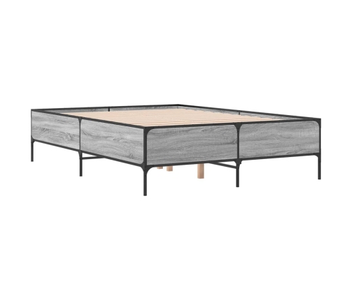 Estructura cama madera ingeniería metal gris Sonoma 135x190 cm