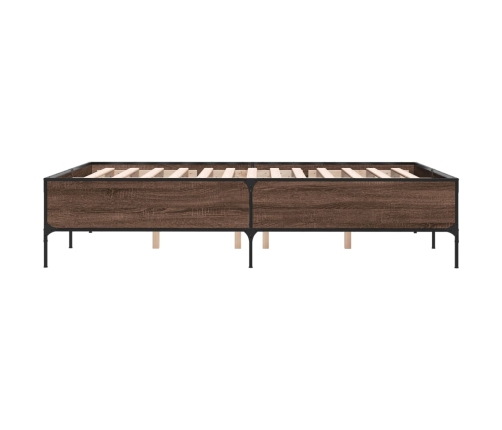 Estructura cama madera ingeniería metal marrón roble 135x190 cm