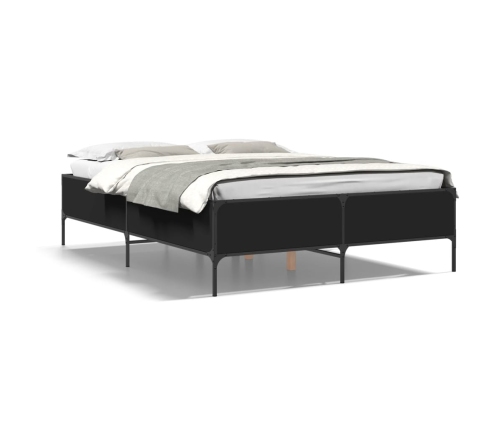 Estructura de cama madera de ingeniería y metal negro 120x190cm