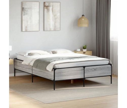 Estructura cama madera ingeniería metal gris Sonoma 120x190 cm