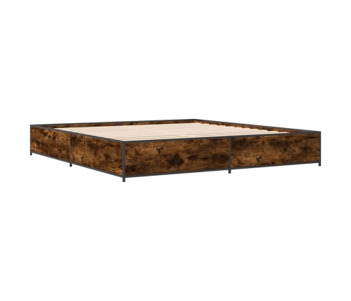 Estructura cama madera ingeniería metal roble ahumado 200x200cm
