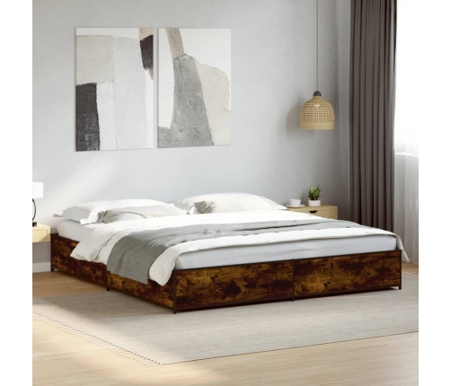Estructura cama madera ingeniería metal roble ahumado 200x200cm