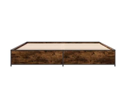 Estructura cama madera ingeniería metal roble ahumado 200x200cm