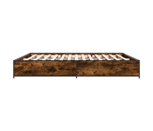 Estructura cama madera ingeniería metal roble ahumado 200x200cm