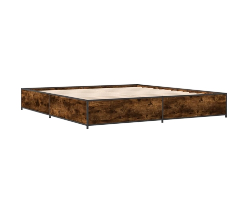 Estructura cama madera ingeniería metal roble ahumado 200x200cm
