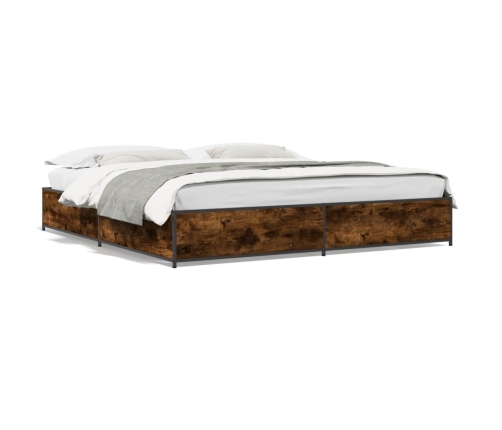 Estructura cama madera ingeniería metal roble ahumado 200x200cm