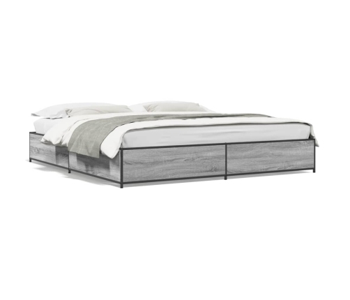 Estructura cama madera ingeniería metal gris Sonoma 200x200 cm