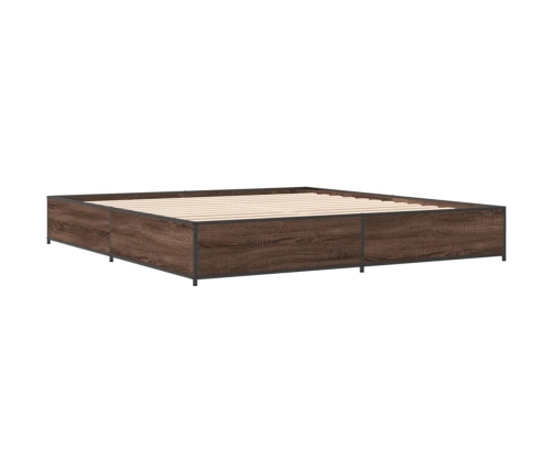 Estructura cama madera ingeniería metal marrón roble 200x200 cm