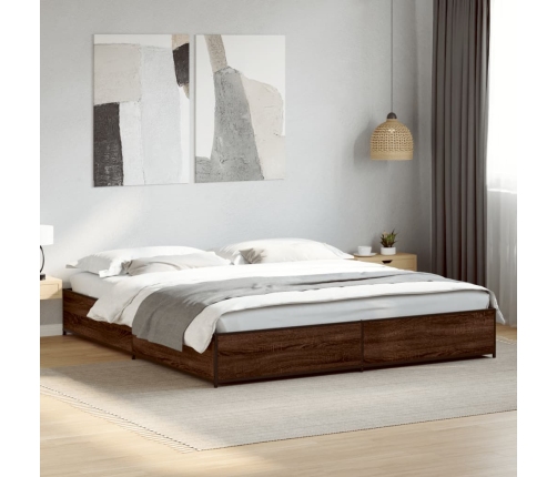 Estructura cama madera ingeniería metal marrón roble 200x200 cm