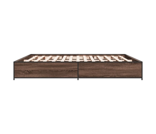 Estructura cama madera ingeniería metal marrón roble 200x200 cm