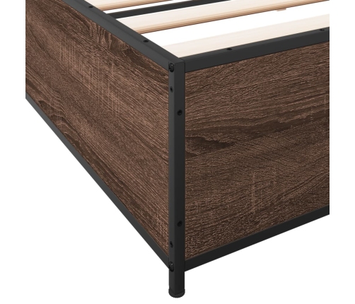 Estructura cama madera ingeniería metal marrón roble 200x200 cm