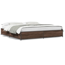 Estructura cama madera ingeniería metal marrón roble 200x200 cm