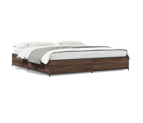 Estructura cama madera ingeniería metal marrón roble 200x200 cm