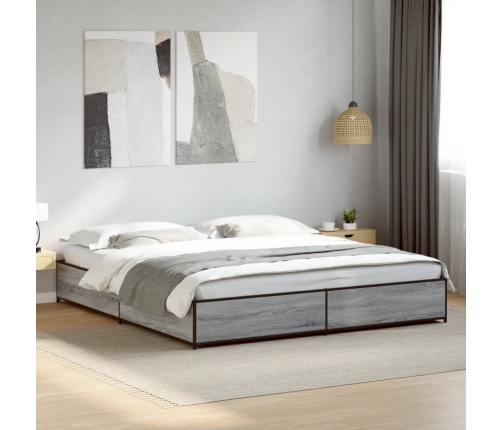 Estructura cama madera ingeniería metal gris Sonoma 180x200 cm