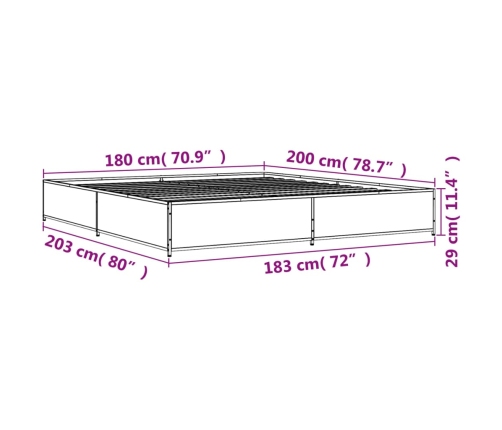 Estructura cama madera ingeniería metal gris Sonoma 180x200 cm