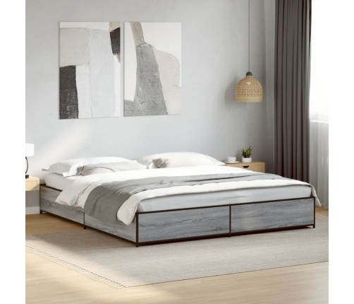 Estructura cama madera ingeniería metal gris Sonoma 160x200 cm