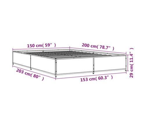 Estructura de cama madera de ingeniería y metal negro 150x200cm