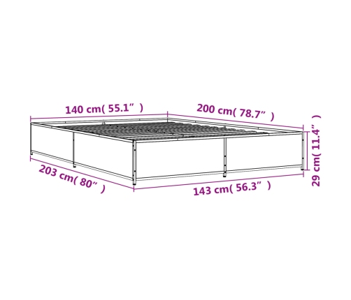 Estructura cama madera ingeniería metal gris Sonoma 140x200 cm