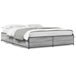 Estructura cama madera ingeniería metal gris Sonoma 140x200 cm